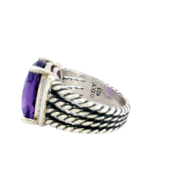 David Yurman 925 silver Amethyst and diamond classic cable rope ring.  4 cables - Picture 7 of 15